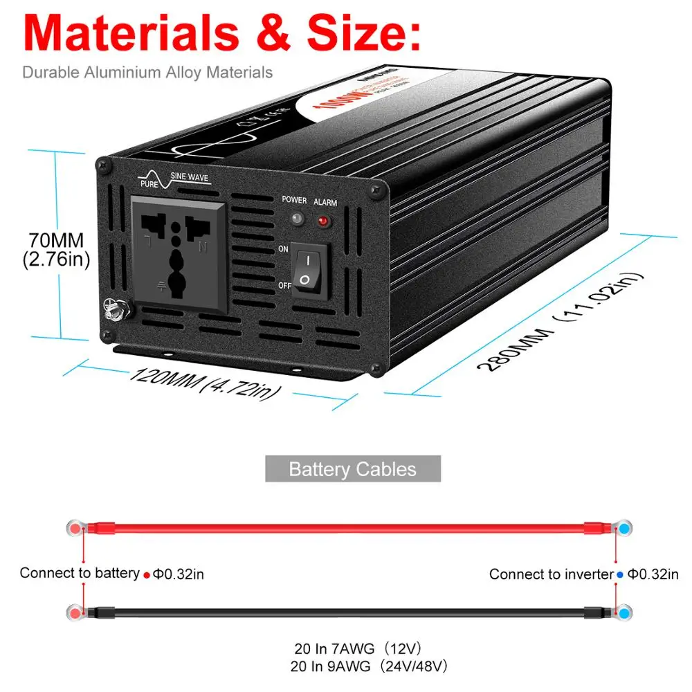 Imagem -03 - Inversor de Onda Senoidal Pura Micro Inversor de Energia Solar 1000w 600w 12v 220v dc 24v 48v para ca 110v 120v