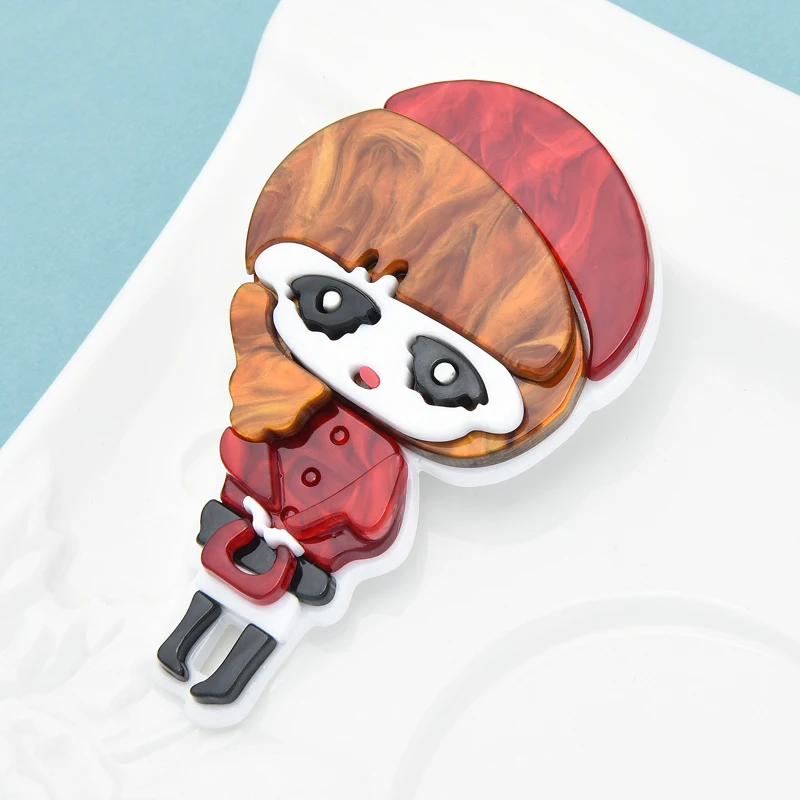 Wuli&baby Acrylic Wear Hat Big Eye Girl Brooches For Women Beauty Lady Figure Brooch Pin Gifts