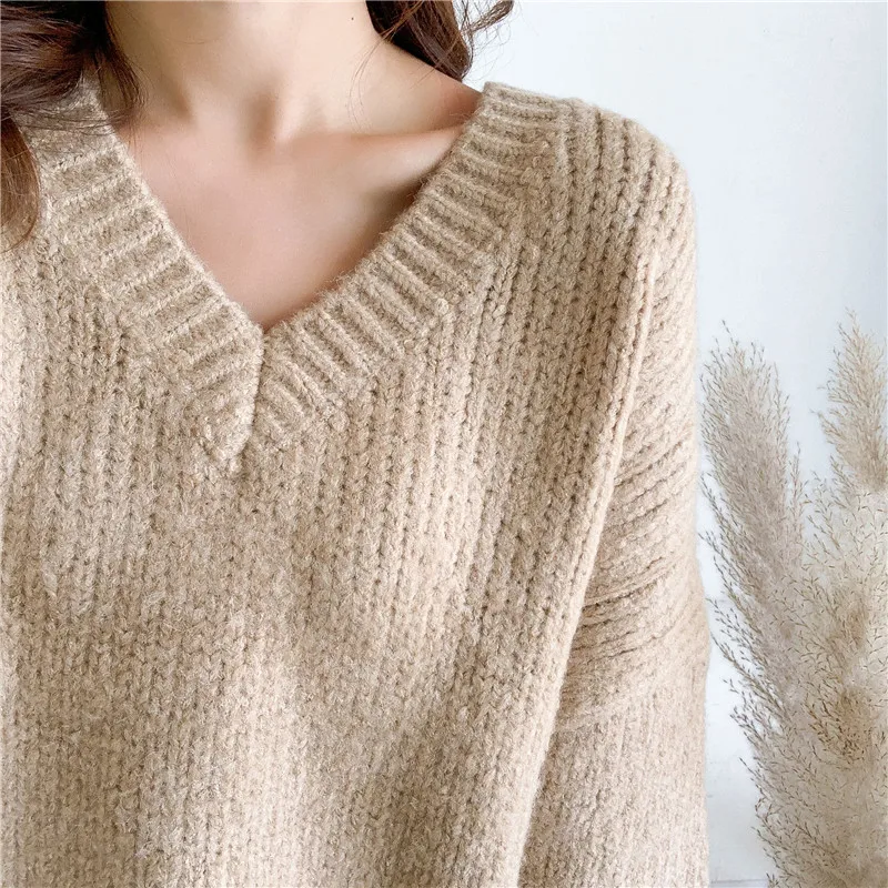 [Clearance Special] Autumn Winter New Gentle Style Sweater women's Korean Version Loose Knit Pullover Lazy Style V-neck