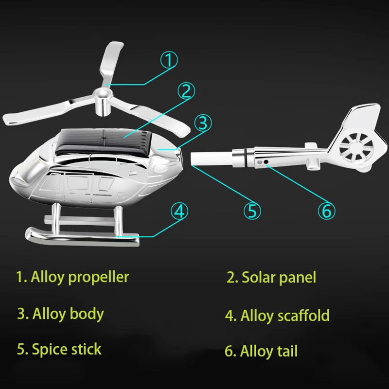 Solar Powered Helicopter Figura Pingentes para Desk Decor, Spice Stick, Liga de Zinco, Brinquedos Novidade, Acessórios para Carro, Presente