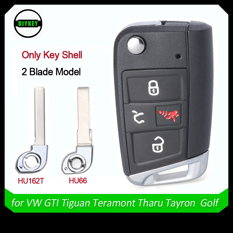 DIYKEY 4 Buttons Remote Key Case Shell Fob For Volkswagen Jetta Golf GTI Tiguan 2015-2020 HU66 / HU162T Blade 5G0959752BE/BD/BM