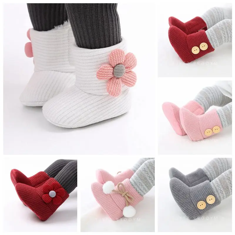 

2021 Toddler Newborn Baby Booties Crawling Shoes Boy Girl Slippers Prewalker Trainers Fur Winter Flower First Walker