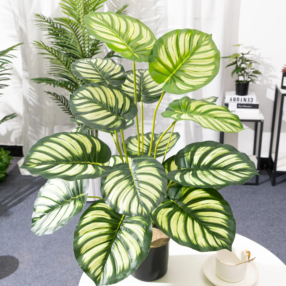 65cm 18Leaves Fake Monstera Tree Large Artificial Plant Plastic Turtle Leaf Tropical Palm Tree Branch For Home Garden Desk Decor