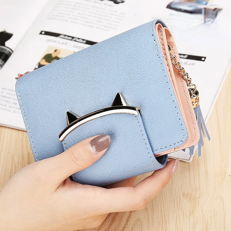 Pure Color Female Short Wallet Personality Tassel Zipper Cute Coin Purse Student Small Wallet Wallet Clutch Bag