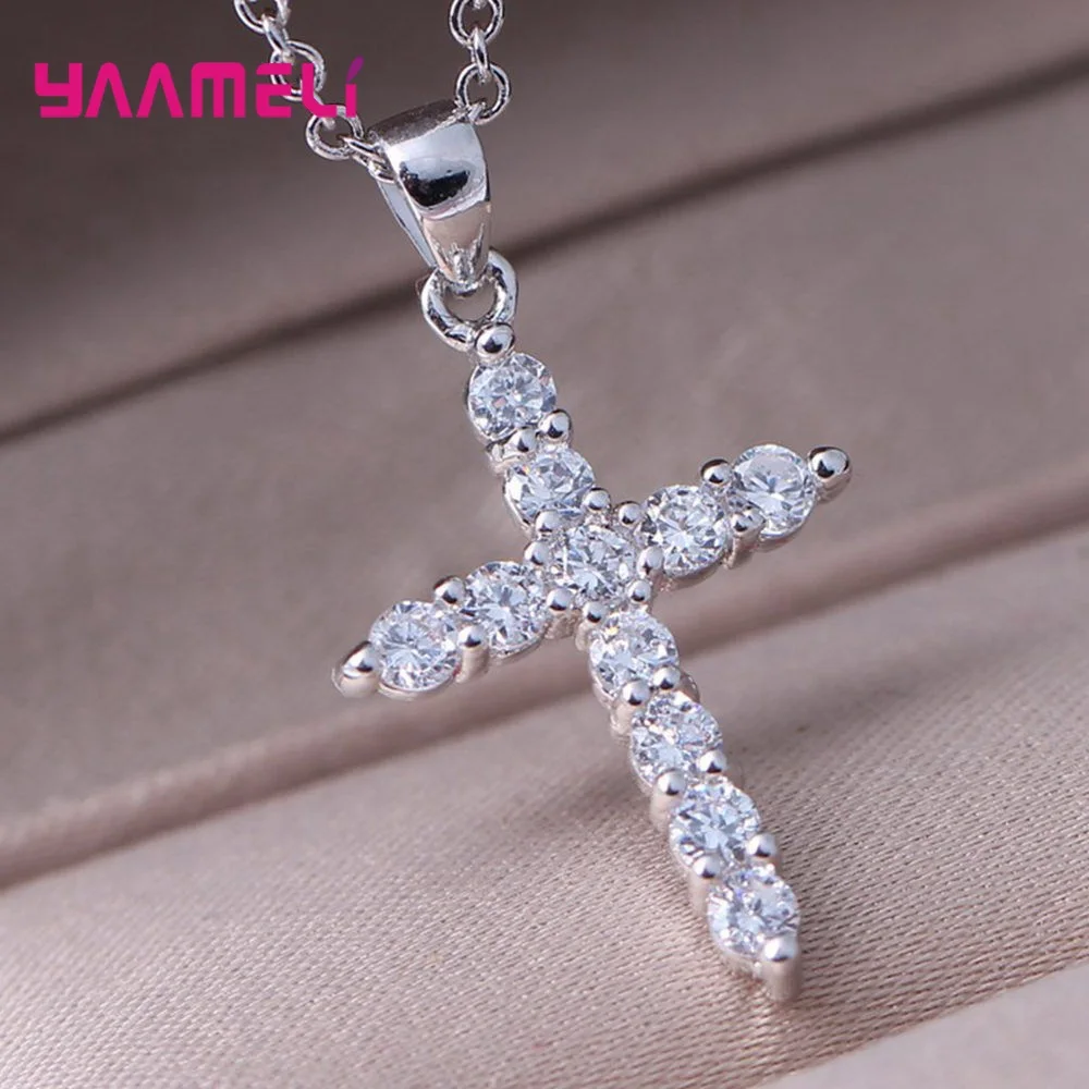 

New Arrival Unisex 925 Sterling Silver Pendant Necklace For Daily Decoration Personality Stylish Christian Cross With Zirconia