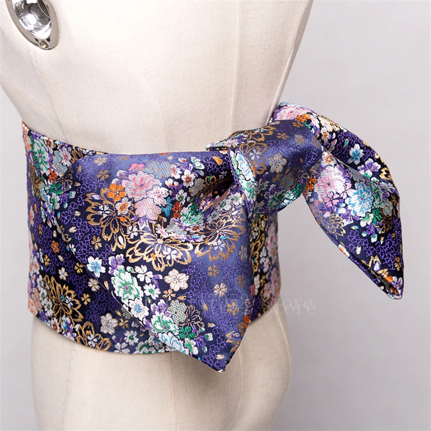 14Colors Traditional Japanese Yukata Kimono Obi Belt Floral Print Cummerbunds Bow-knot Noble Retro Japanese Waistband