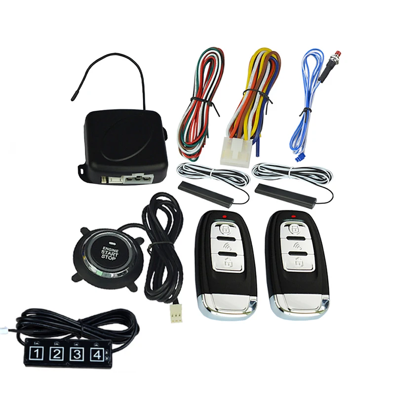 12v Auto start with keypad PKE keyless entry engine alarm system push button remote starter car one start stop button engine