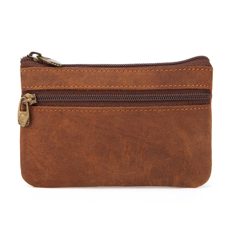 Vintage Genuine Leather Men\'s Coin Purse Zipper Wallet Retro Pocket Key Holder Small Money Bag Slim Purse For Male