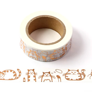 Fita adesiva decorativa de gato, 15mm * 10m fita washi de dourado para decoração diy de scrapbooking e papelaria