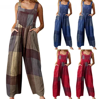 2021 kadın tulum tulum rahat gevşek geniş bacak tulum askısı önlük pantolon kadın Vintage gevşek Playsuits