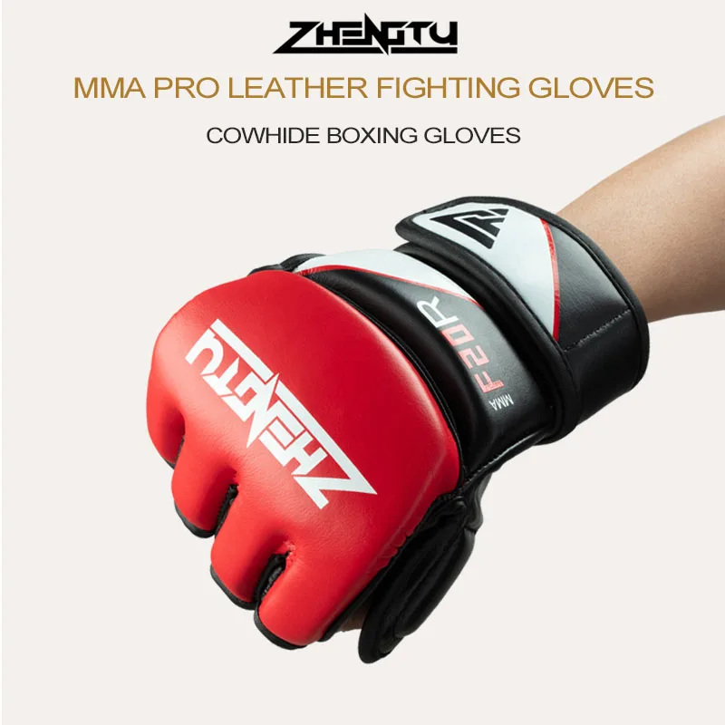 MMA Gloves for Men Martial Arts Sparring Cowhide Leather Boxing Gloves for Muay Thai Punching Bag Combat Training Kickboxing