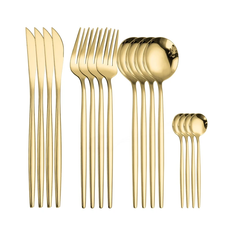 

Gold Cutlery Set Fork Spoons Knives Set Stainless Steel Golden Cutlery Tableware Sets 16 Pieces Dinnerware Set Complete Kitchen