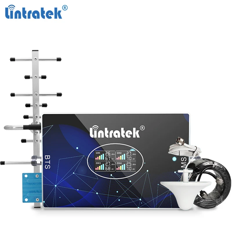 Lintratek 800 900 2100 1800Mhz Signal Booster GSM 2G 3G 4G LTE B8 B1 B3 B20 Amplifier 70dB AGC Network Booster Voice Repeater