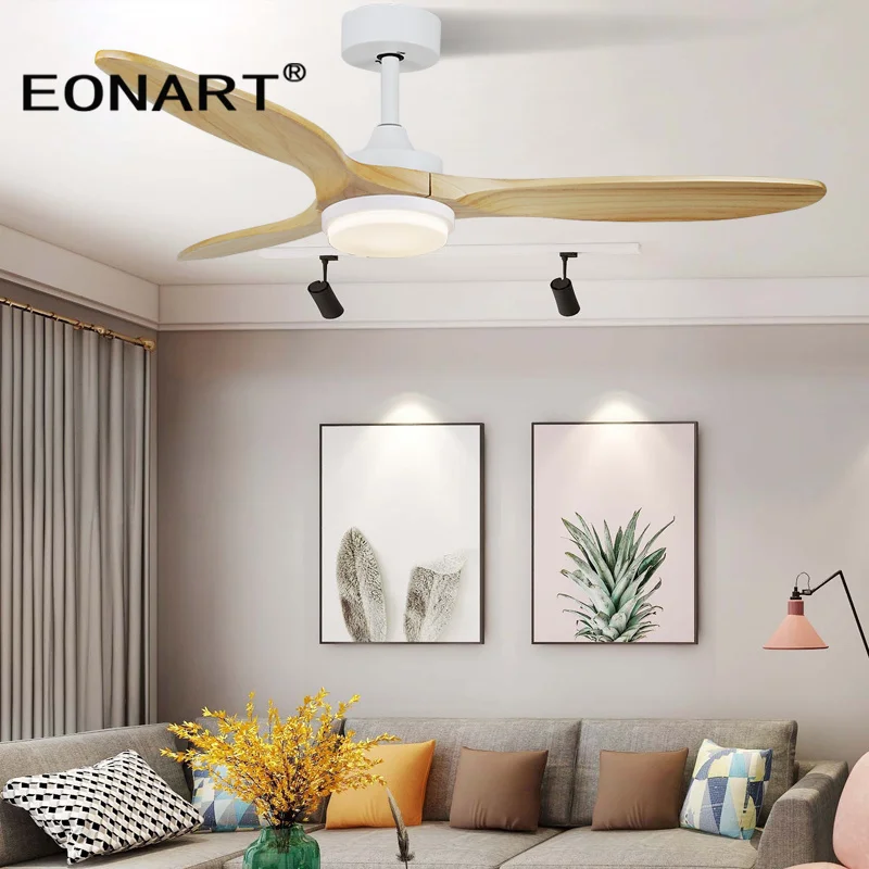 52 Inch European Led light Dc Ceiling Fans For Home Roof Decoration Solid Wood Blade Ceiling Fan With Remote Control  Ventilador