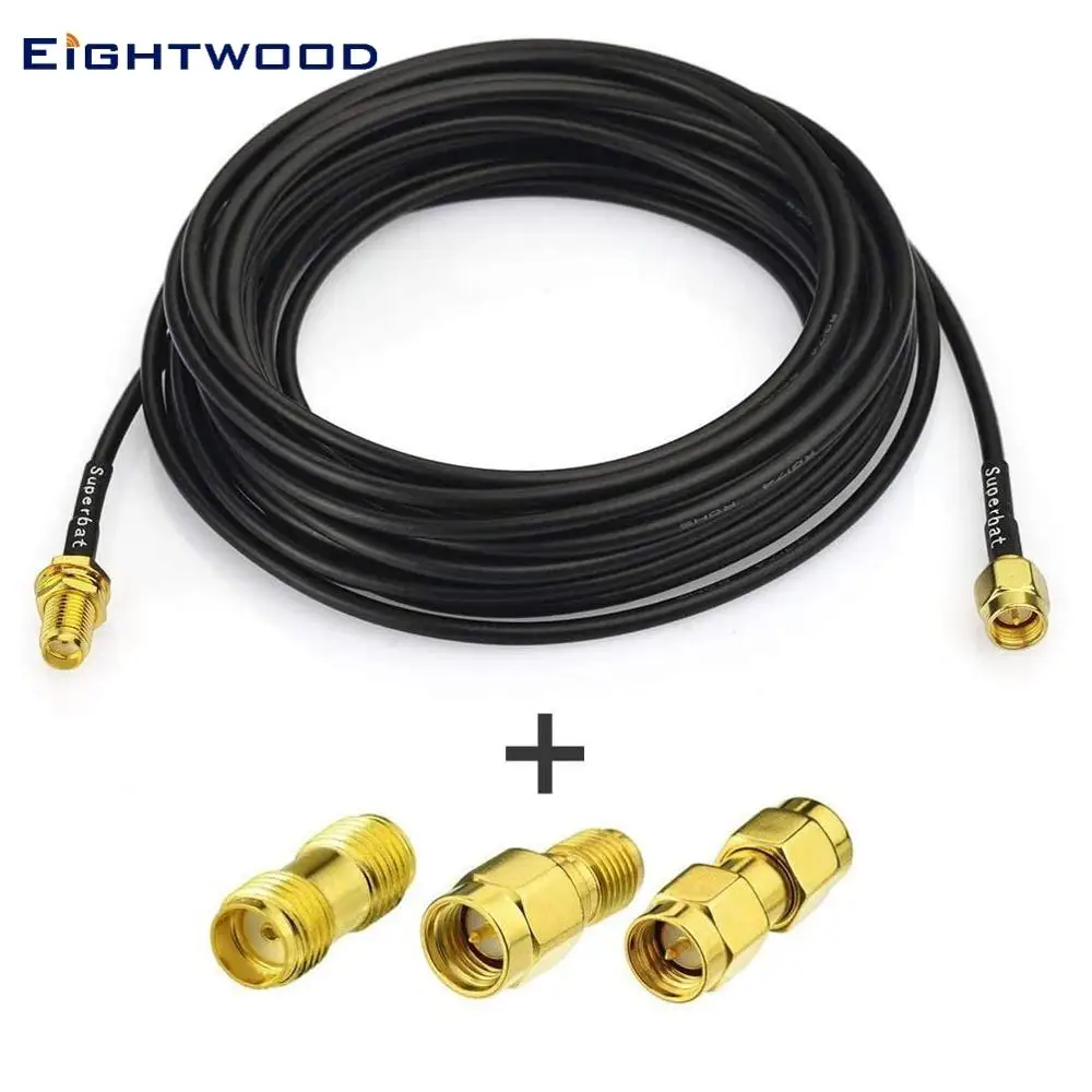 Eightwood RF Coaxial SMA Male to SMA Female Bulkhead RG174 500cm Cable +3pcs RF Coax SMA Adapter Kit for 3G 4G LTE Antenna ADS-B