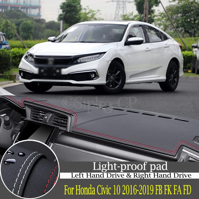 High-quality leather instrument panel protection pad and light-proof pad for Honda Civic 10 2016-2019 FB car styling accessories