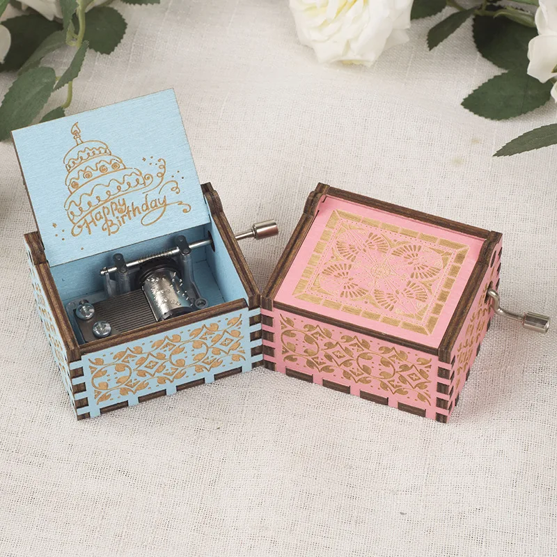 Wooden Hand Rocker Music Box, Sky City, Vintage Music Box for Wife, Daughter, Son, Birthday Gift, Home Decor, Figurines