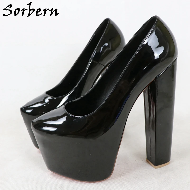 Sorbern 20Cm Red High Heel Platform Shoes Patent Block Heels Slip On Female Shoes Thick Platform Big Sizes 15 Custom Colors