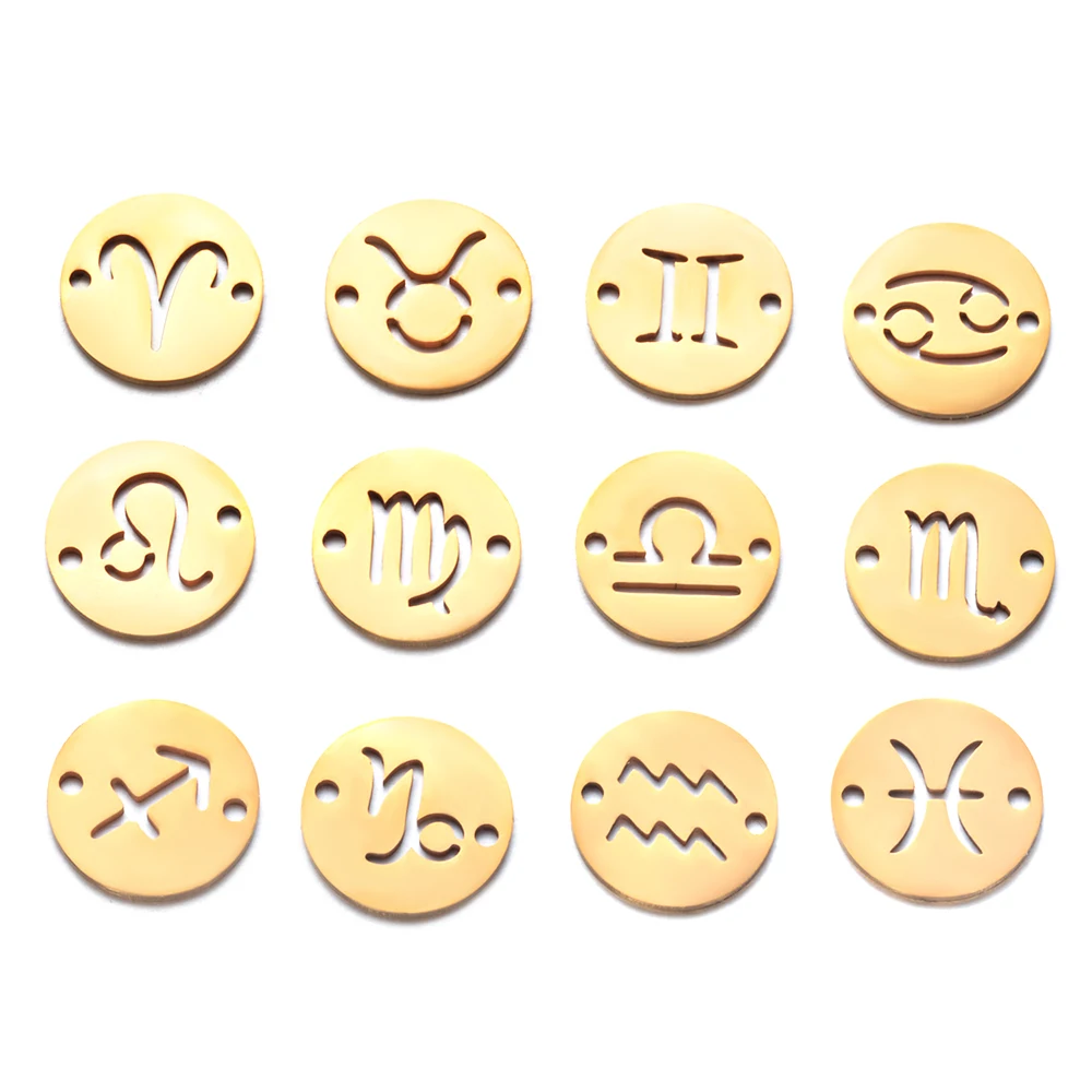 10 sztuk DIY łączników ze stali nierdzewnej ze znakami zodiaku, hurtowe łączniki do wyrobu biżuterii, bransoletek i naszyjników z 12 konstelacjami. — zdjęcie 7