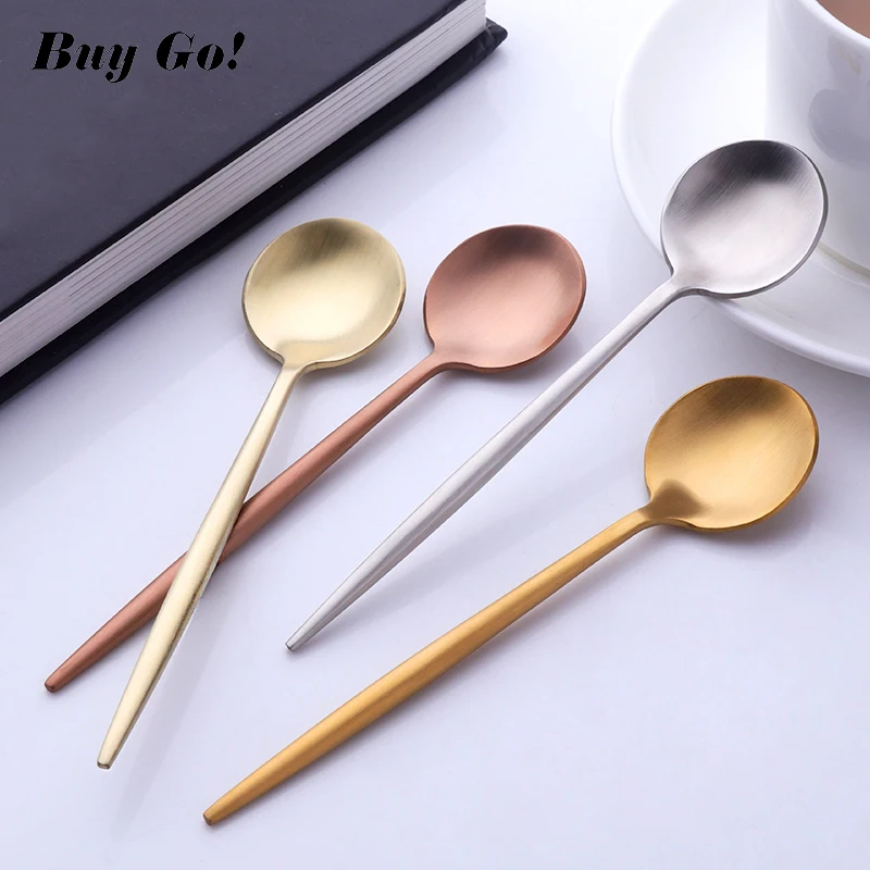 Colorful Portuguese Tea spoons 304 Stainless Steel Tableware Cutlery Unique Gold Small Dessert Spoon Silver Mini Coffee Scoop