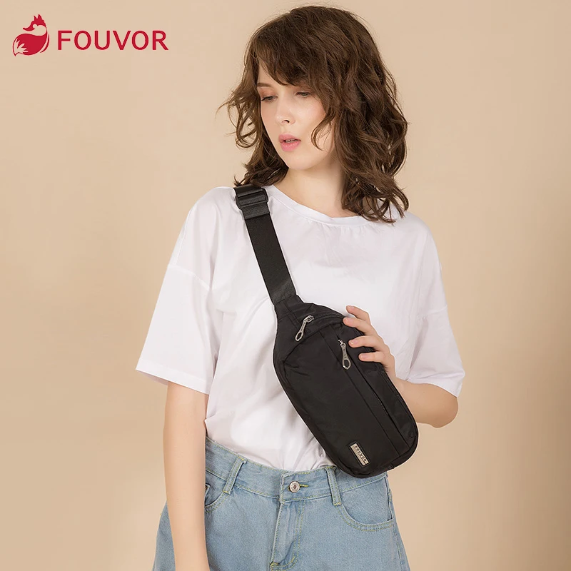 Fouvor Women Pockets Sports Small Waist Packs Casual Ladies Nylon Waterproof Canvas Bag Oxford Chest Bags Messenger Bag 2800-23