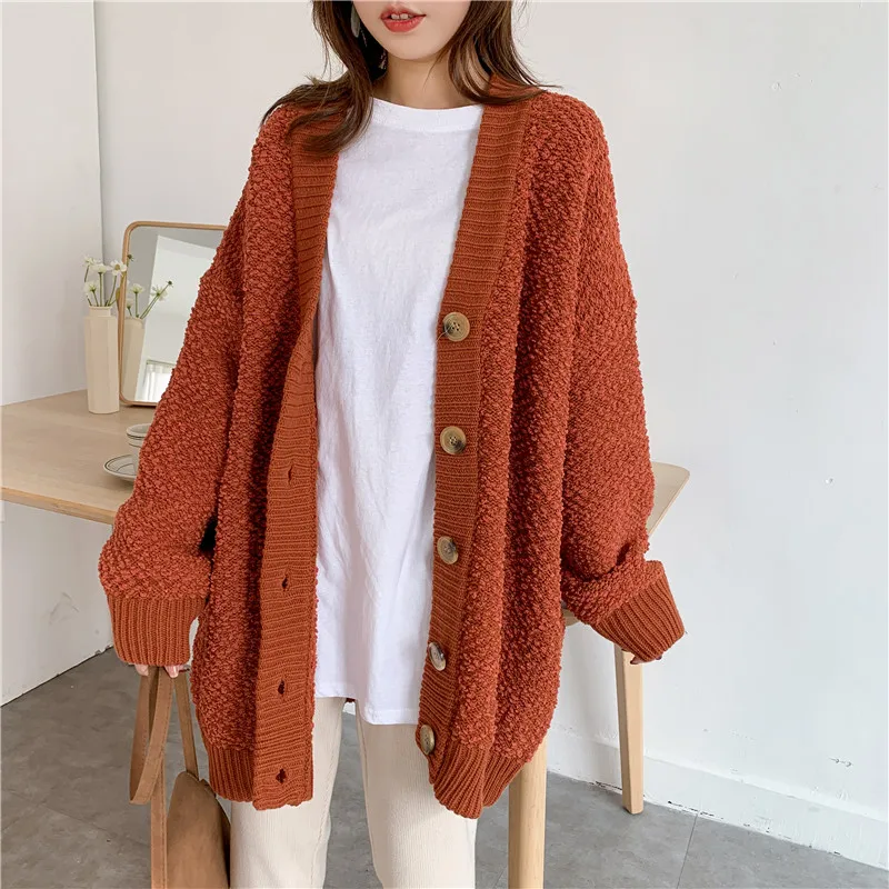 [ZAYAU]V-neck Knitted Cardigan women\'s Loose Large Coarse Wool Sweater Autumn and Winter Lazy Coat Thickened 2021