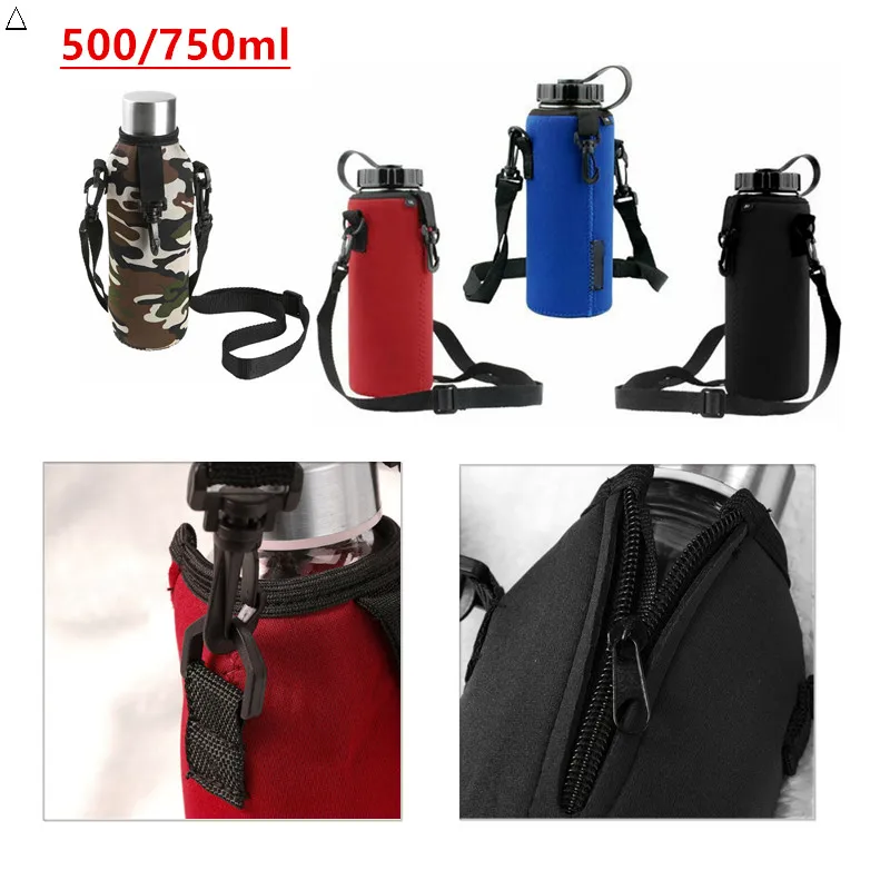 

Neoprene Water Bottle Insulated Holder Pouch Bag 750/500ml Portable Shoulder Adjustable Strap Drinking Water Bottle Protect Bag