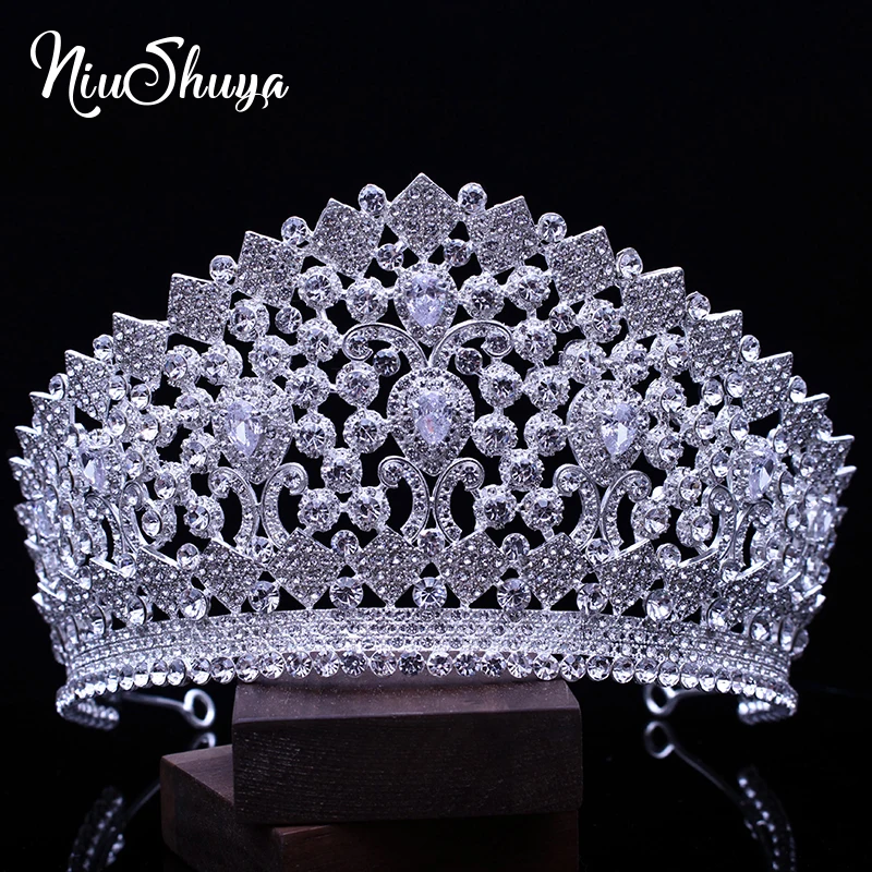 

NiuShuya Tiaras Crown Hair Jewelry Vintage Big Tiaras And Crowns Luxury Rhinestone Wedding Hair Accessories