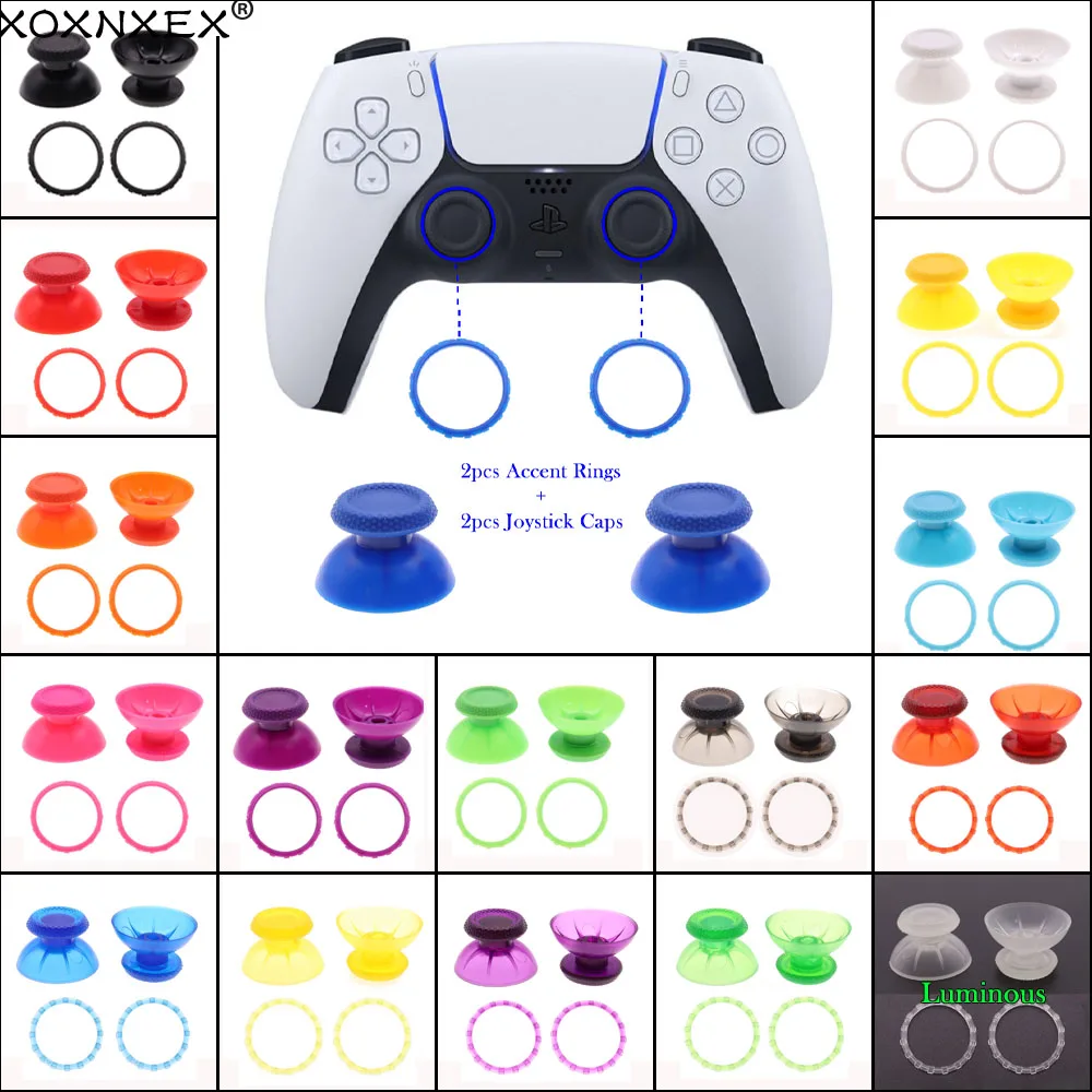 Capa analógica 3D Polegar Varas, Joystick Thumbstick Tampa De Cogumelo para Sony PS5, Anéis De Acento, 1 Conjunto