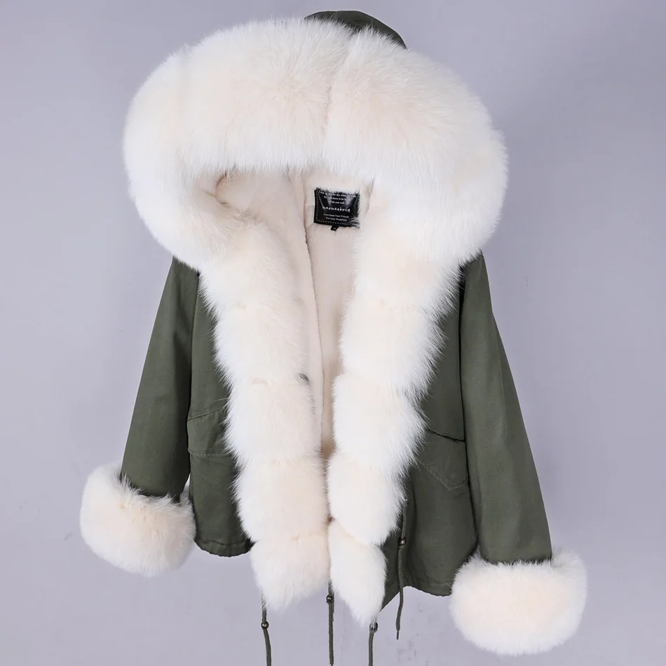 Imagem -04 - Maomaokong Inverno Jaqueta de Luxo Feminino Real Cabolsa de Pele de Raposa Grande Natural Gola de Pele de Guaxinim Capuz Grosso Quente Curto Parkas Streetwear