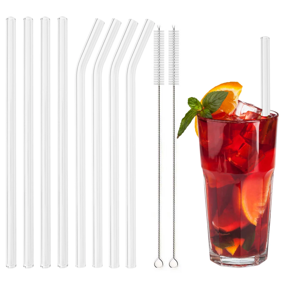 Reusable High Borosilicate Glass Straw Set Eco Friendly Drinking Straw for Smoothies Cocktails Bar Accessories Straws with Brush