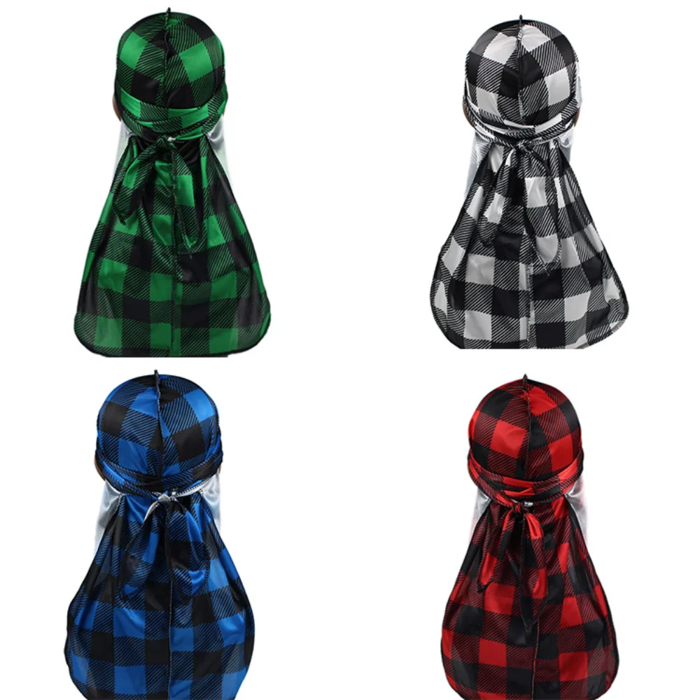 Unisex Men Silk Durag Turban Hat Wigs Biker Headwear Headband Long Tail Straps Printing Silky Durags Bandanas For Men