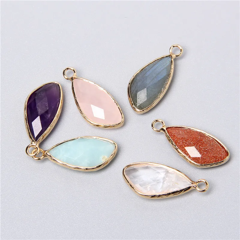 2 pçs natural rosa claro rosa quartzo labradorite ametistas pedra charme pingente para colares brincos jóias fazendo acessórios