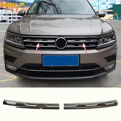 Chrome Front Mesh Grill Bumper Cover For VW Tiguan Mk2 2016 2017-2020 Trim Insert Bonnet Garnish Molding Styling Guard Protector