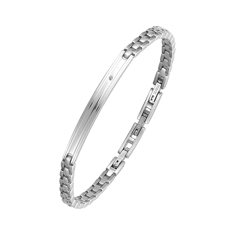 

Moocare Simple and Fashionable Silver Color Stainless Steel Fine Bend Brand Inlaid With White Small Zircon Bracelet