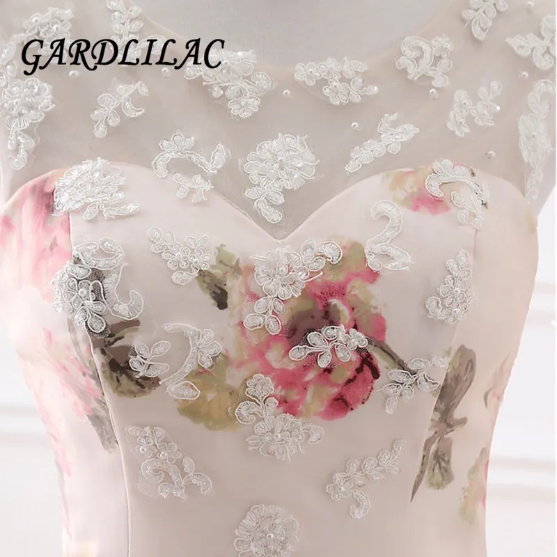 Gardlilac-Vestidos largos De noche con apliques De encaje para mujer, vestido De fiesta Formal con estampado Floral, vestido De fiesta con foto Real