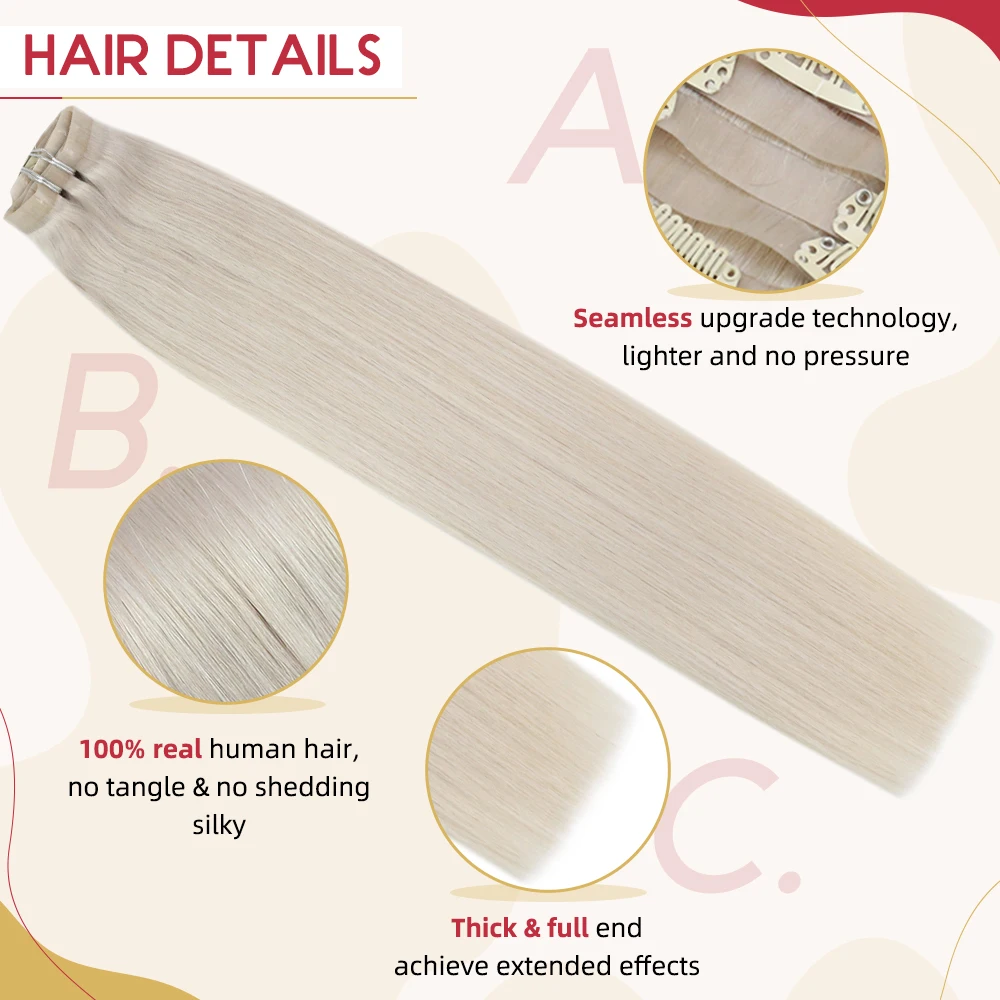 [2 Packs] Moresoo Seamless Clip in Human Hair Extensions Real Hair Brazilian Machine Remy Extensions Straight Invisible Clip ins