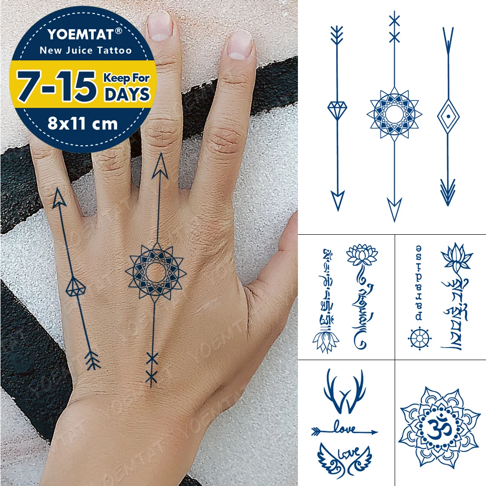 Juice Ink Lasting Waterproof Temporary Tattoo Sticker Lotus Yoga Sanskrit Tattoos Wing Arrow Totem Body Art Arm Fake Tatoo Women