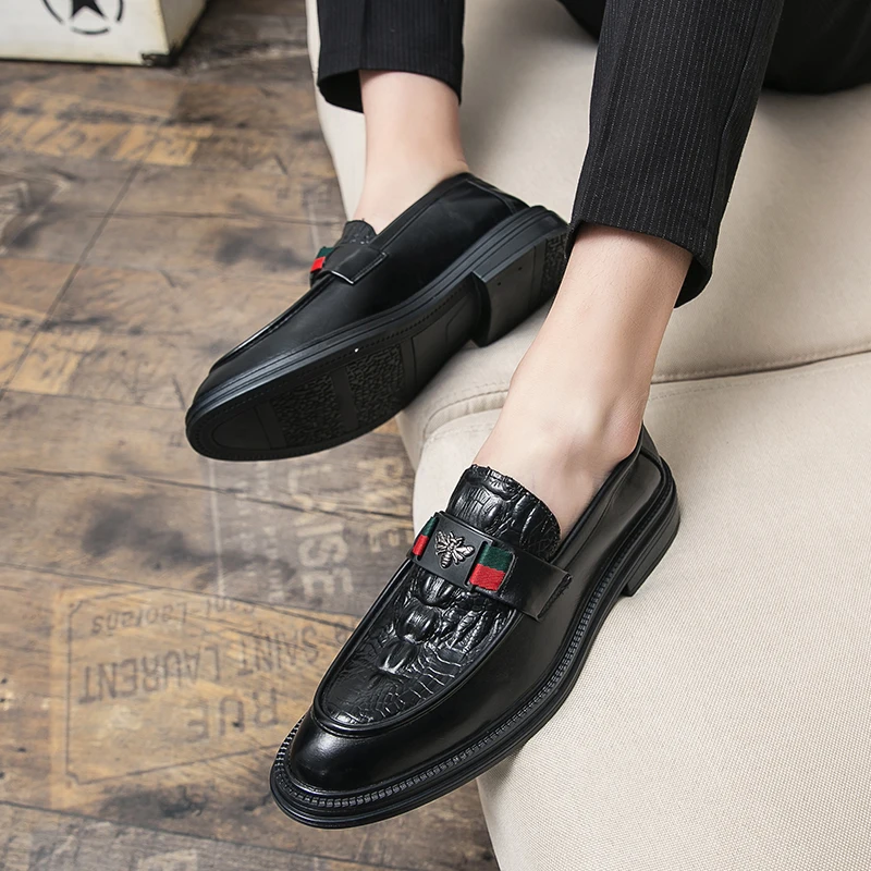 Crocodile Leather Brand Luxury Men Casual Office Designer Brown Black Formal Loafers Men\'s Moccasins Italian Wedding Dress Shoes