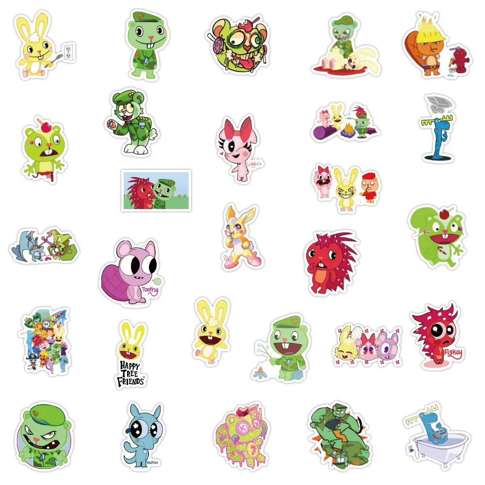 10/30/50pcs  Cartoon New Happy Tree Friends Graffiti Stickers Cool Helmet Classic Window Wall  Cute Kids Girl Toys Water Cup