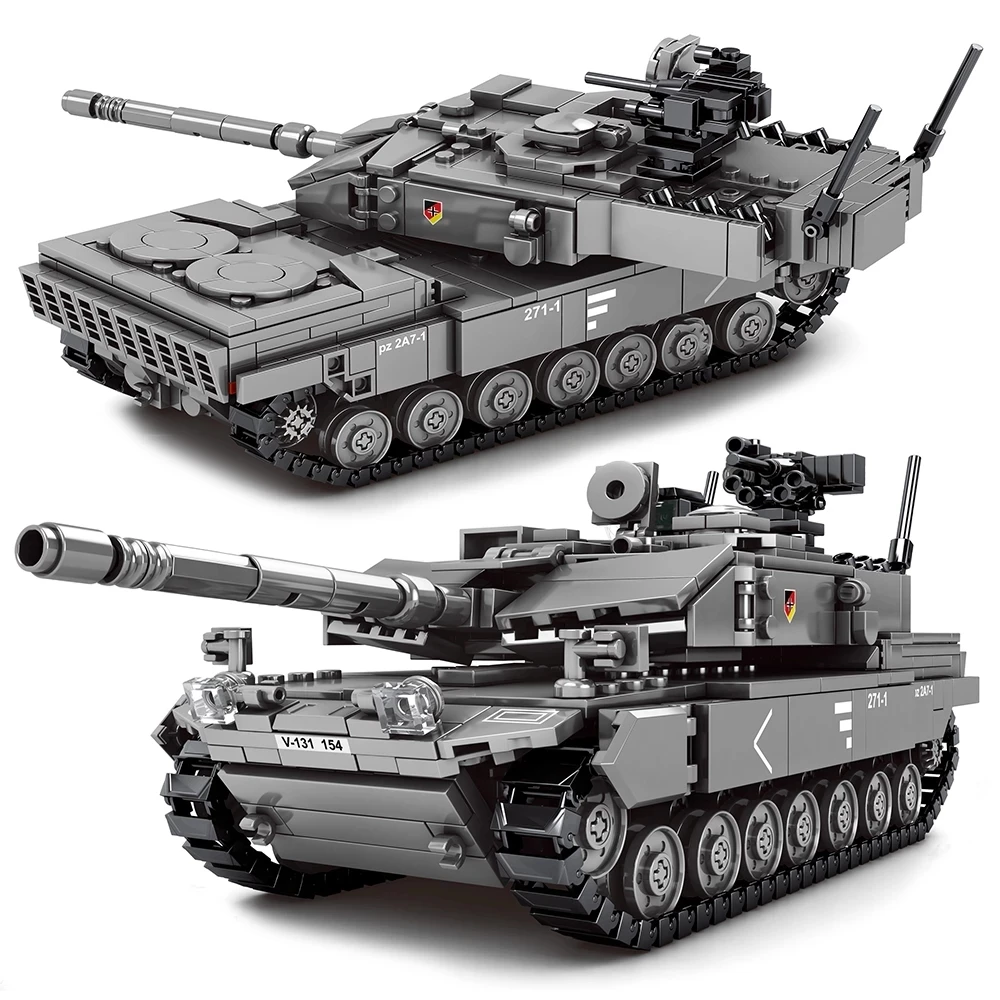 Military Tanks Challenger Leopard 2A7+ Main Battle Tank Soldier Police Building Blocks WW2 Bricks Army Kids Children Toys Gifts