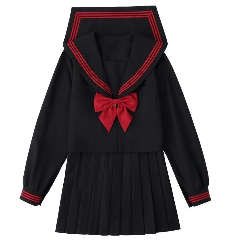 2020 herbst Japanischen Schule Uniformen Für Mädchen Nette Lange-länge Sailor Tops Plissee Rock Volle Sets Cosplay JK Kostüm serie