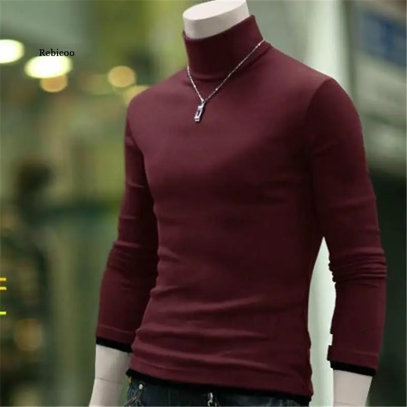 

New Autumn and Winter Male Slim Basic Men's Clothing Thin Pullover Turtleneck Sweater Solid Color Casual Sweater