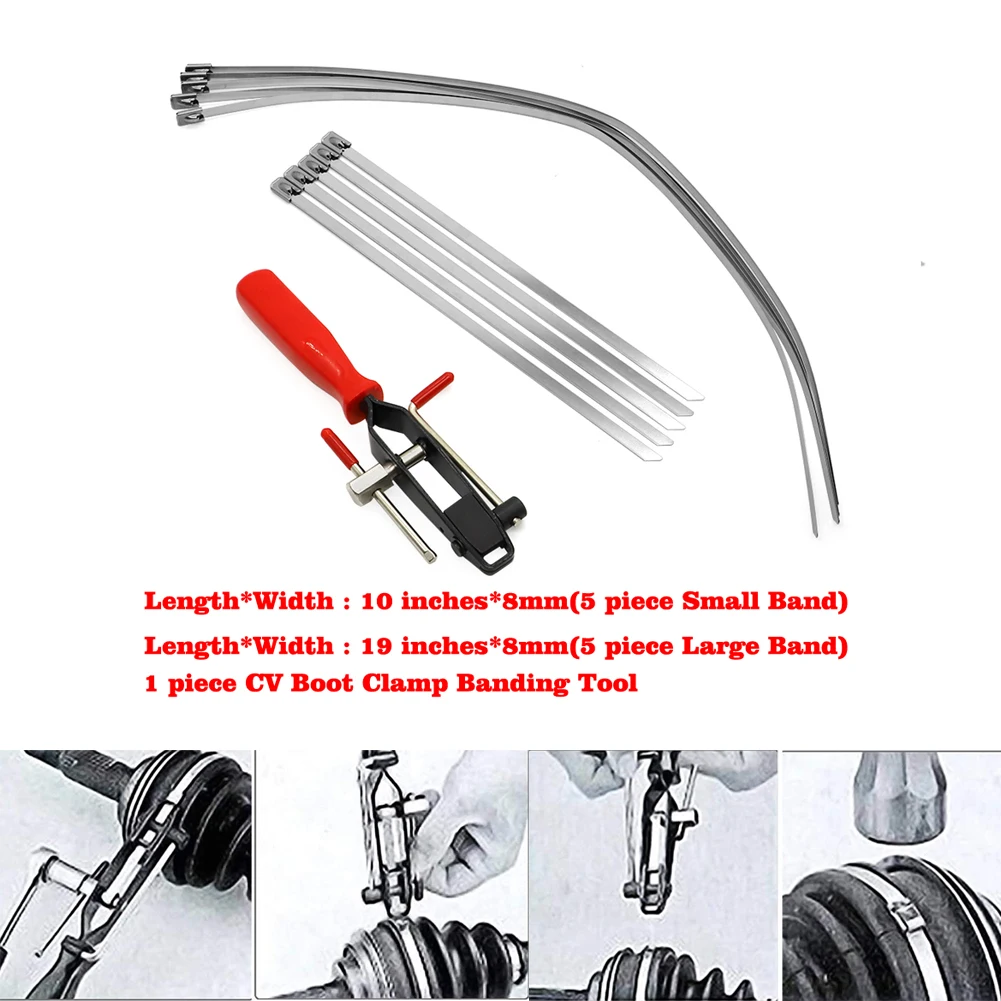 10PC Auto / ATV CV Joint Boot Clamp Pliers with CV Boot Band Clamps Kit, Joint Banding Boot Axle Clamp Tool For Most Cars