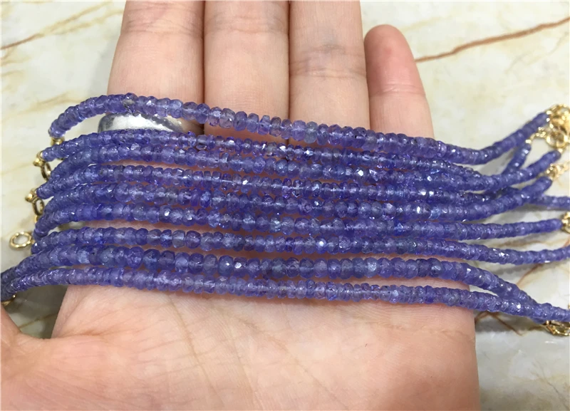 blue Tanzanite roundelle 3mm faceted bracelet 18cm FPPJ wholesale loose beads nature