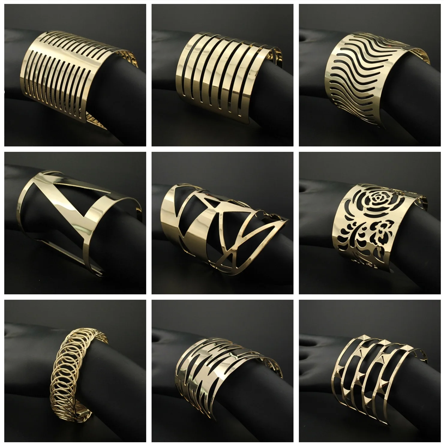 Wide Cuff Geometric Gold Color Bracelet Bangles For Women Men New Alloy Open Big Female Bangle Fashion Jewelry