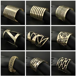 Wide Cuff Geometric Gold Color Bracelet Bangles For Women Men New Alloy Open Big Female Bangle Fashion Jewelry