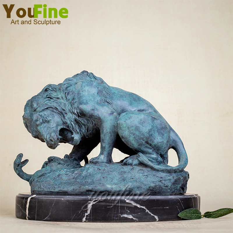 Famous Bronze Sculpture Of Lion Crushing A Serpent Bronze Lion Statue With Marble Base Animal Bronze Art Crafts For Home Decor