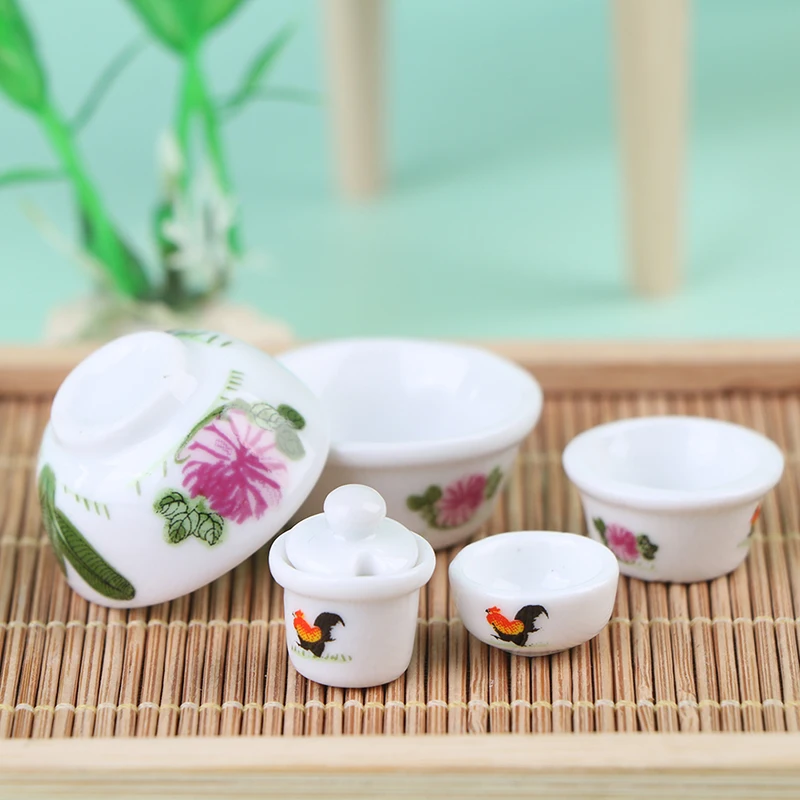 1:12 Dollhouse Ceramics Rooster Bowl Jars Cup Dish Tableware Doll Kitchen Decor Retro Tableware