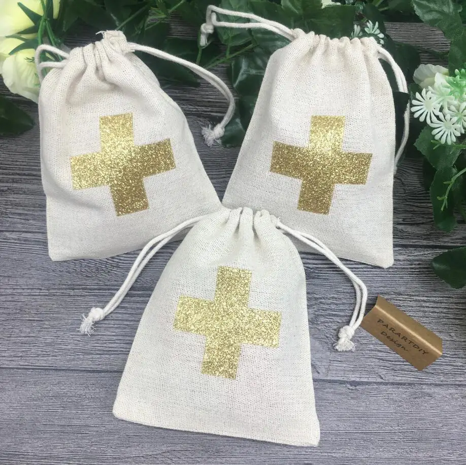 

20pcs Custom gold glitter cross wedding Hangover Kit jewelry favor Bags Bachelorette hen bridal shower Champagne Party gift bag